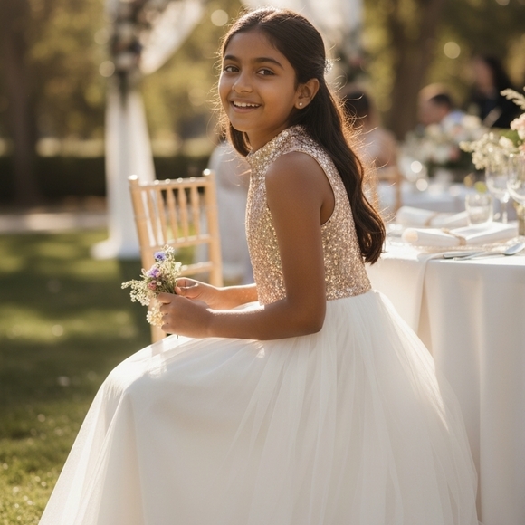 Speechless Sz 10 Children's Flower Girl Jr Bridesmaid Dress Champagne & Cream - Picture 10 of 10